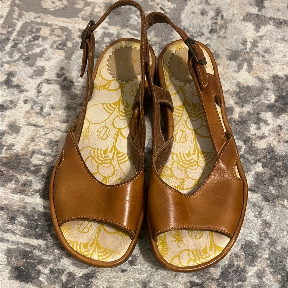 Fly London Brown Leather Open-Toe Sandals